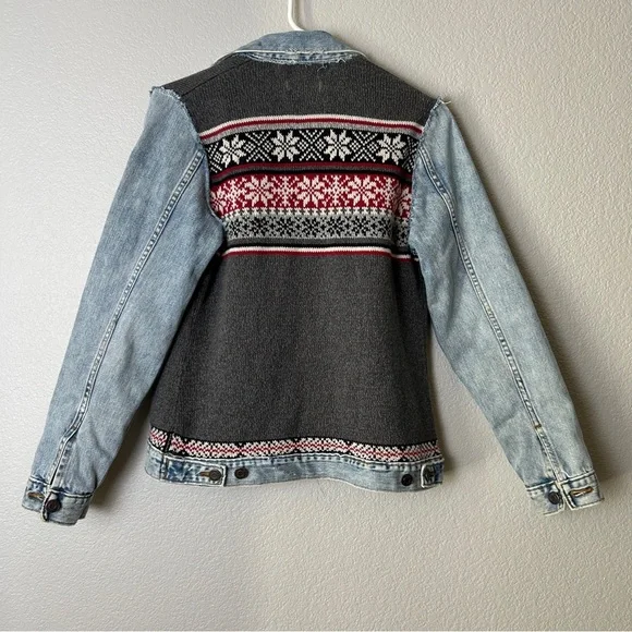Upcycled OOAK Reworked Sz M Vintage Gap Denim Jacket & Woolrich Nordic Sweater - Picture 4 of 6